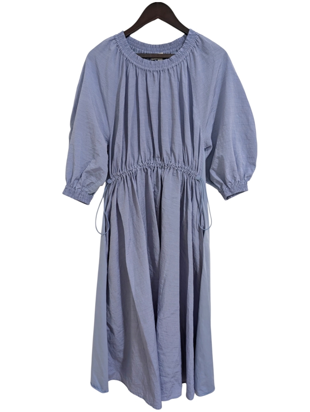 COS Light Blue Volume-Sleeve Mixed Media Midi Dress Pockets 3/4 Sleeves Size S - Picture 6 of 10